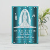 Invitation Robe de mariée sarcelle aqua glam diamant Shower d (Debout devant)