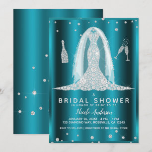 Invitation Robe de mariée sarcelle aqua glam diamant Shower d