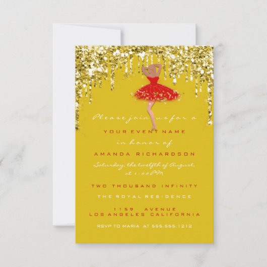 Invitation Robe de mariée scintillante jaune or pour Sweet 16 (Devant)