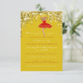 Invitation Robe de mariée scintillante jaune or pour Sweet 16 (Debout devant)