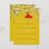 Invitation Robe de mariée scintillante jaune or pour Sweet 16 (Devant / Derrière)