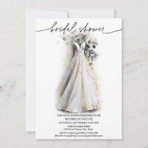 Invitation Robe de mariée simple et élégante en eucalyptus bl