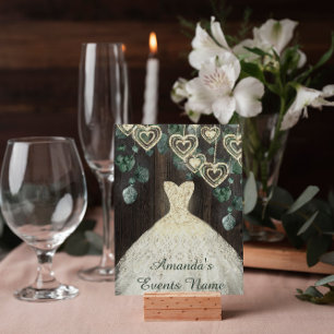 Invitation Robe de mariée verte en bois rustique pour 16 ans