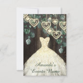 Invitation Robe de mariée verte rustique en bois pour 16 ans (Dos)