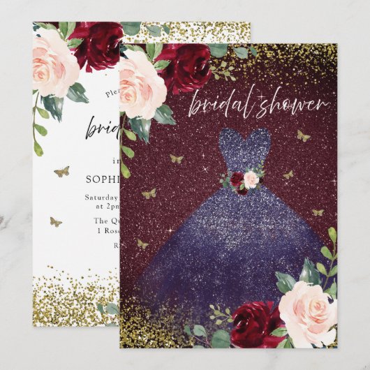 Invitation Robe de marine Bourgogne Rouge Fête des mariées fl (Devant / Derrière)