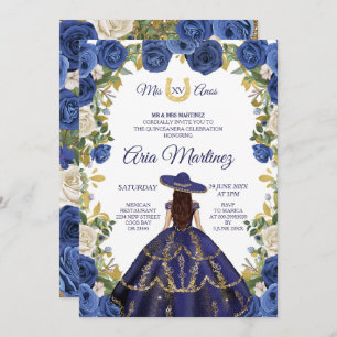 Invitation Robe de marine et Rose Mexicaine fille Mis Quince