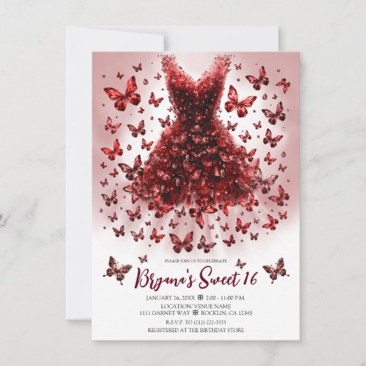 Invitation Robe de papillon rouge foncé Garnet Janvier Pierre (Devant)
