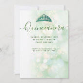 Invitation Robe de papillon vert bokeh moderne tiara Quince (Dos)