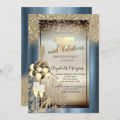 Invitation Robe de parties scintillant, Ballons, Métal Bleu 3 (Devant / Derrière)