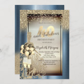 Invitation Robe de parties scintillant, Ballons, Métal Bleu 4 (Devant / Derrière)