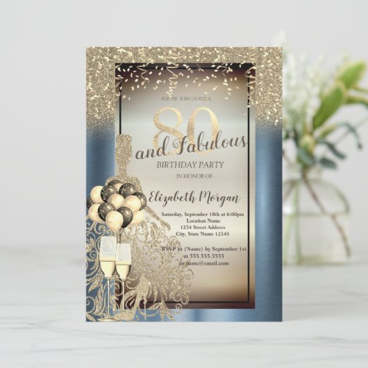 Invitation Robe de parties scintillant, Ballons, Métal Bleu 8 (Debout devant)