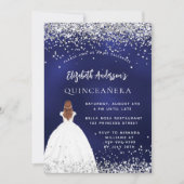 Invitation Robe de parties scintillant bleu marine Quinceaner (Devant)