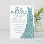 Invitation Robe de Parties scintillant bleu turquoise 60e fêt (Debout devant)
