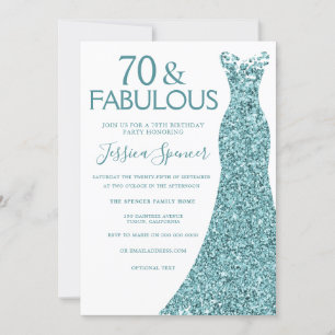 Invitation Robe de Parties scintillant bleu turquoise 70e ann