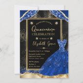 Invitation Robe de Parties scintillant bleue or et royale Qui (Devant)