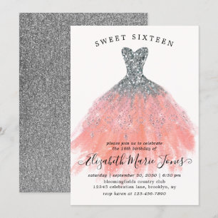 Invitation Robe de Parties scintillant de pêche en argent Swe