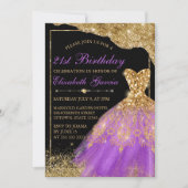 Invitation Robe de Parties scintillant dorée et violette 21e  (Devant)