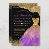 Invitation Robe de Parties scintillant dorée et violette 21e (Devant / Derrière)