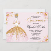 Invitation Robe de parties scintillant en or rose Quinceanera (Devant)