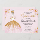 Invitation Robe de parties scintillant en or rose Quinceanera (Devant / Derrière)