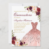 Invitation Robe de Parties scintillant Florale Bourgogne Or Q (Devant)