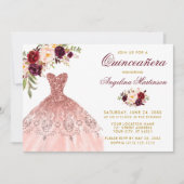 Invitation Robe de Parties scintillant Florale Bourgogne Quin (Devant)