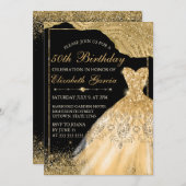 Invitation Robe de Parties scintillant Gold Faux & Bordure Gl (Devant / Derrière)