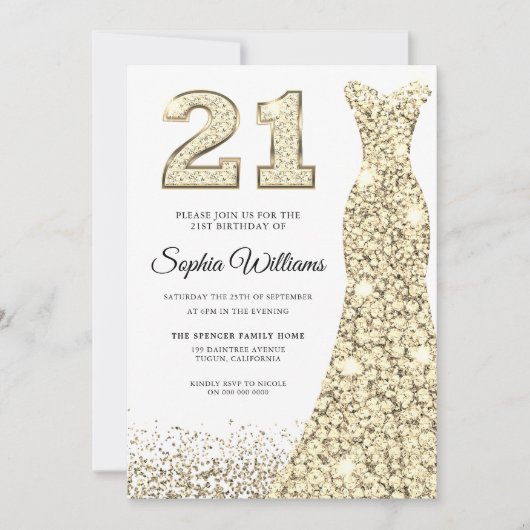 Invitation Robe de Parties scintillant Golden Sparkle 21e ann (Devant)