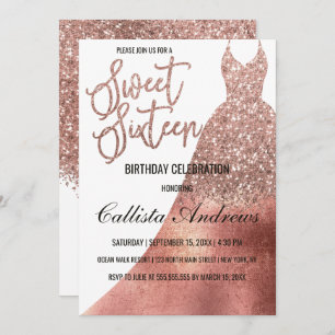 Invitation Robe de Parties scintillant or Rose blanche de lux
