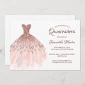 Invitation Robe de Parties scintillant or Rose Quinceanera à (Devant / Derrière)