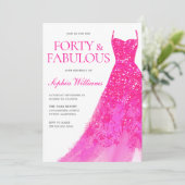 Invitation Robe de Parties scintillant rose chaud 40e fête d' (Debout devant)
