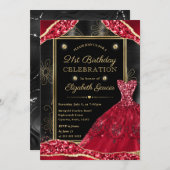 Invitation Robe de Parties scintillant rouge et or 21e annive (Devant / Derrière)