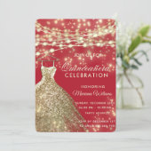 Invitation Robe de parties scintillant rouge or aux lumières  (Debout devant)