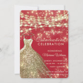 Invitation Robe de parties scintillant rouge or aux lumières  (Devant)