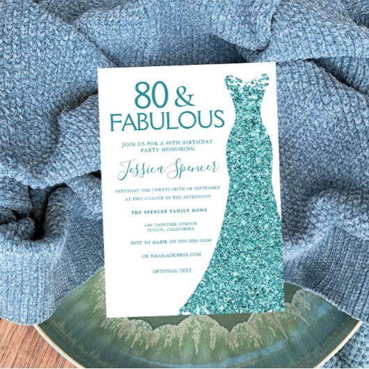 Invitation Robe de Parties scintillant turquoise bleue verte