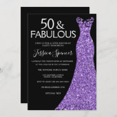 Invitation Robe de Parties scintillant violet Noir 50e fête d (Devant / Derrière)