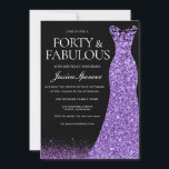 Invitation Robe de Parties scintillant violette Gown 40e fête<br><div class="desc">Purple Parties scintillant robe Gown 40th Birthday Party Invitation Aussi disponible en téléchargement numérique Variations de l'invitation et les articles correspondants dans notre magasin</div>