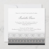 Invitation Robe de perles Bébé Fille Rose Noir Baptême (Dos)