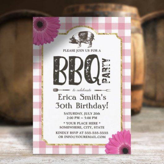 Invitation Robe de porc rôti de marmite rustique BBQ rose Pla