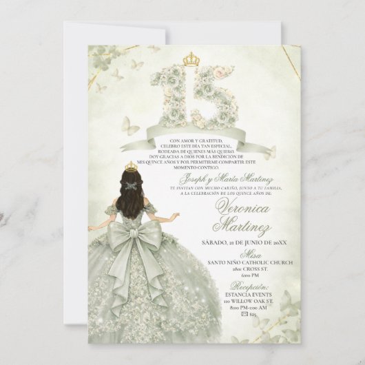 Invitation Robe de Princesse 15 Ans Fleurs de Sauge Espagnole (Devant)