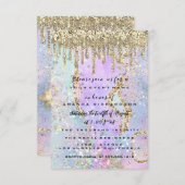 Invitation Robe de princesse à gouttes d'or Sweet 16th hologr (Devant / Derrière)