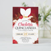 Invitation Robe de princesse blanche florale Quinceanera roug (Debout devant)