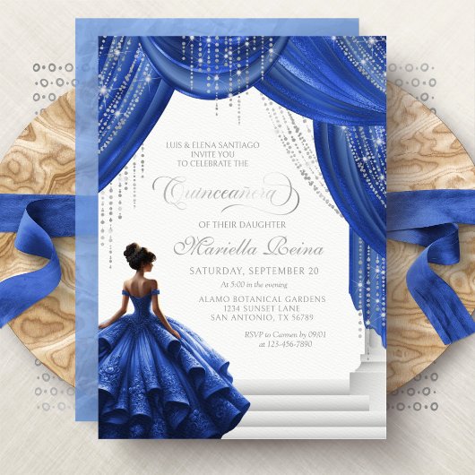 Invitation Robe de princesse bleu royal élégante Quinceanera