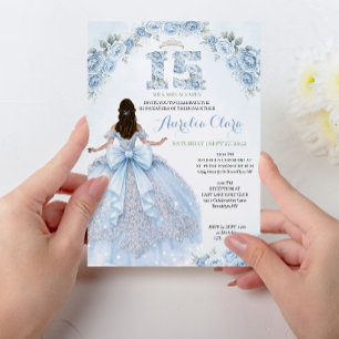 Invitation Robe de princesse bleue florale Coquette Quinceane