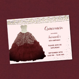 Invitation Robe de princesse Bourgogne Guirlande lumineuse Qu