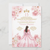 Invitation Robe de princesse Couronne dorée Fleurie XV Annive (Devant)