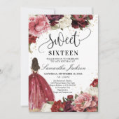 Invitation Robe de princesse de fleurs de marron bordeaux (Devant)