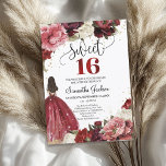 Invitation Robe de princesse de fleurs de marron bordeaux et<br><div class="desc">Fleurs maroon bordeaux et rousses princesse robe sweet sixteen invitation, Suite mariage bohème tendance avec fleurs rose rousse mélangé rose poussiéreux peonies mêlé fleurs roses bordeaux mélangé mauve et maroon fleurs et combinaison de calligraphie moderne police lettering. Mariage de fleurs vintages modernes gravable, pack de mariage boho modifiable, jardin fleuri...</div>