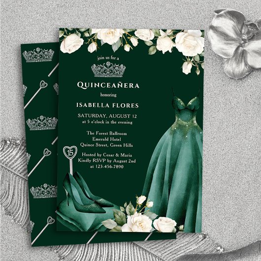 Invitation Robe de princesse et Quinceanera verte Rose