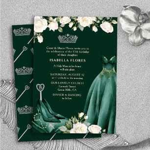 Invitation Robe de princesse et roses vertes Quinceanera Mess